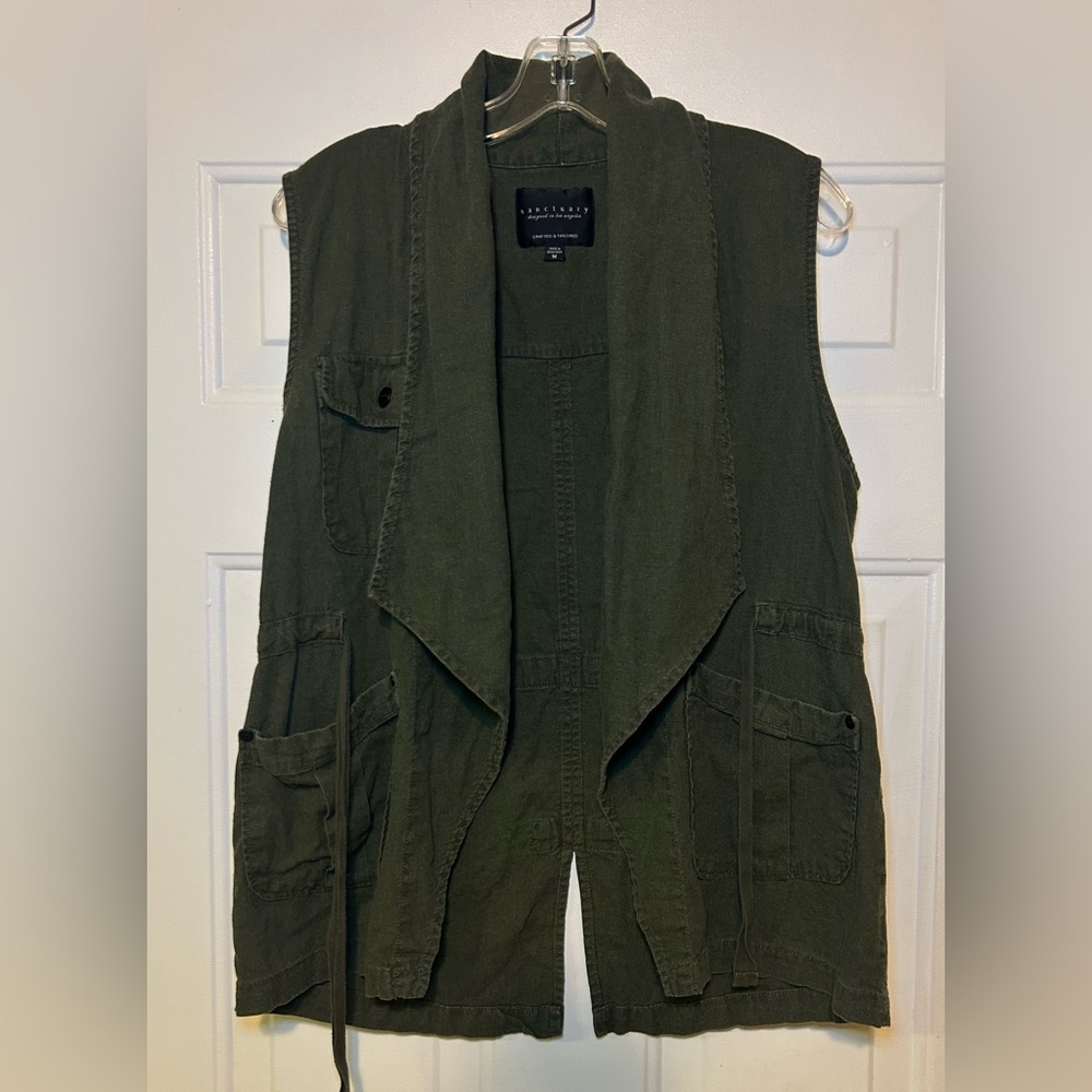SANCTUARY Women’s M Olive Green Stylish‎ Trendy Linen Vest